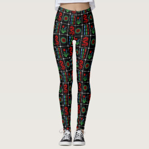 Leggings Tuiles de Mahjong LG #4 Rouge Vert Bleu Noir