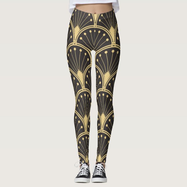 Leggings Tuiles géométriques modernes à linage doré (Devant)