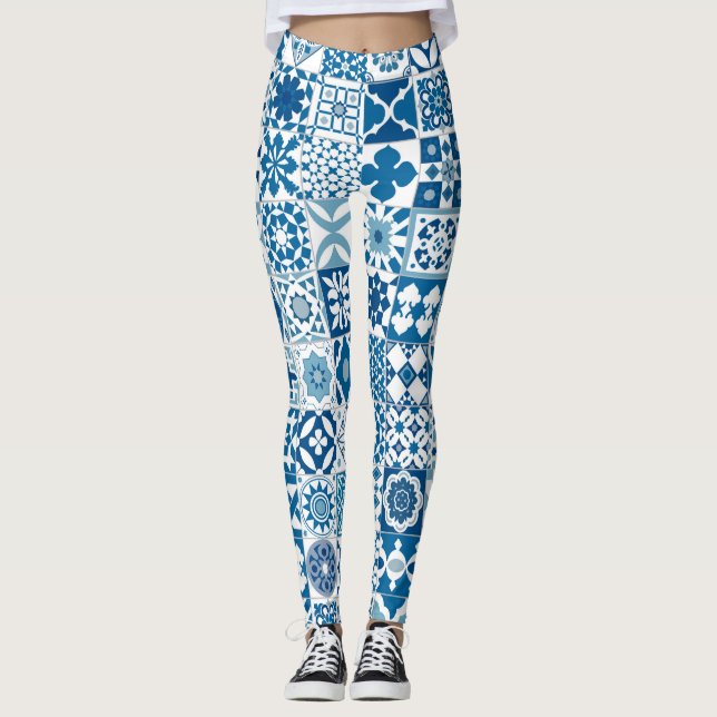 Leggings Tuiles marocaines - bleu et blanc (Devant)