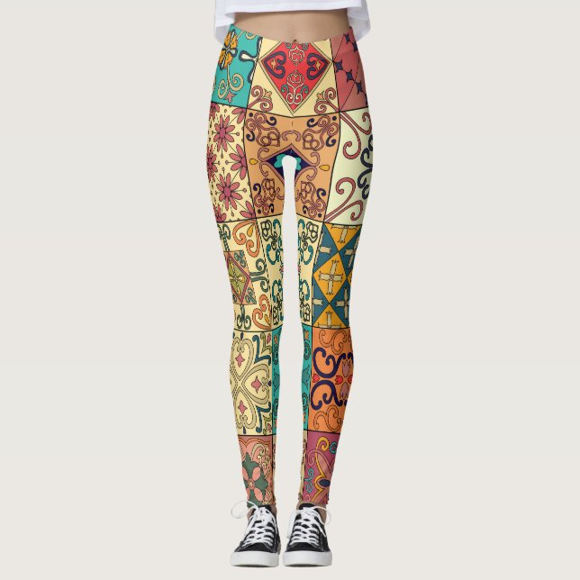 Leggings Tuiles portugaises : motif sans couture de style A (Devant)