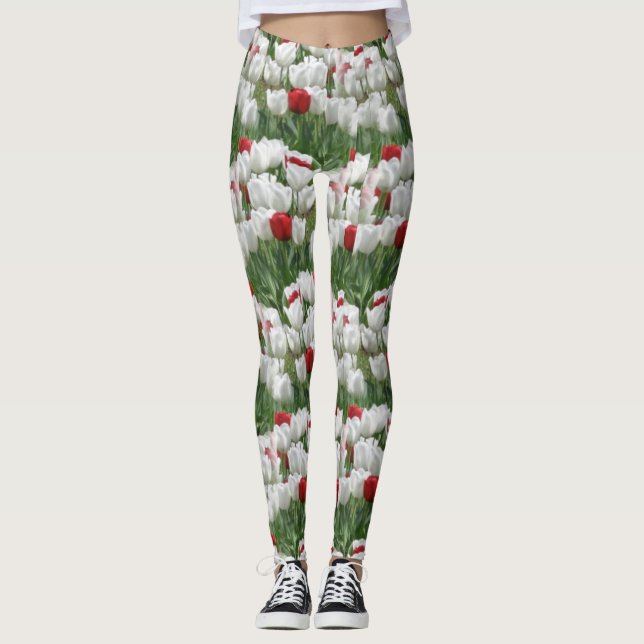 Leggings Tulipes blanches et rouges (Devant)