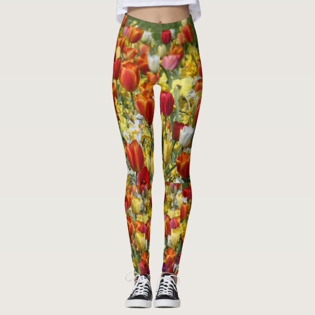 Leggings Tulipes colorées et jonquilles Fleurs Leger (Devant)