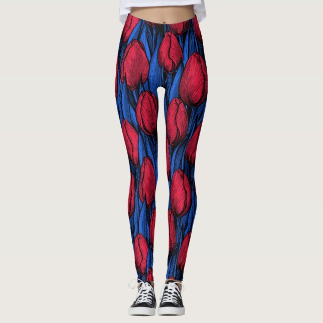 Leggings Tulipes en rouge et bleu (Devant)
