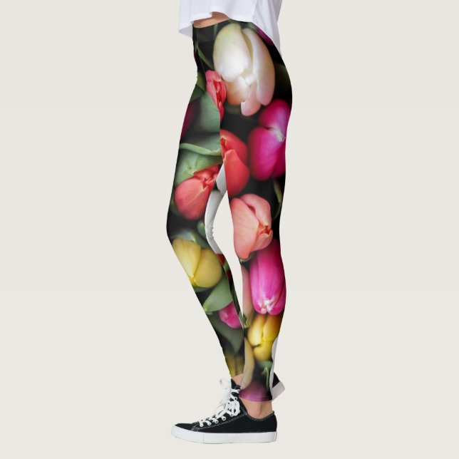 Leggings Tulipes Fleurs colorées Printemps de Pâques (Gauche)