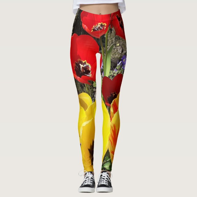 Leggings Tulipes jaunes et rouges (Devant)