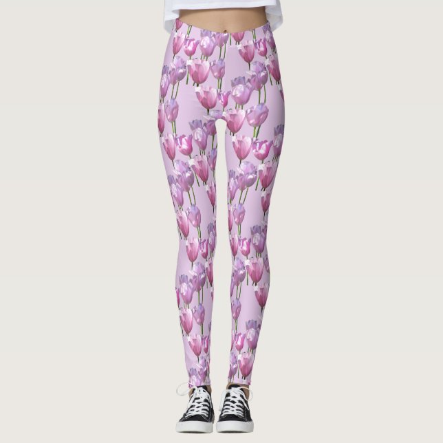 Leggings Tulipes roses ensoleillées Motif Leging (Devant)