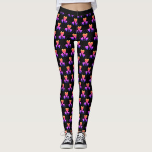 Leggings Tulipes roses sur fond noir personnalisé serré