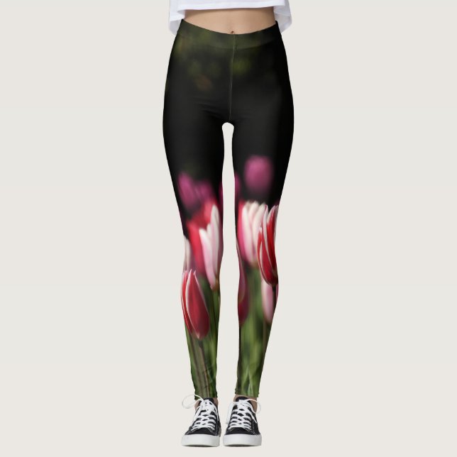 Leggings Tulipes rouge, blanche et rose (Devant)