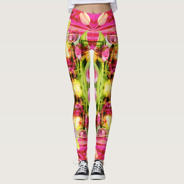Leggings TULIPS - Tulipes colorées d'art fractal - (Devant)