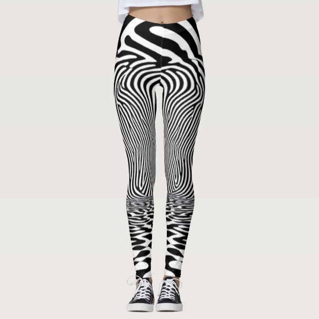 Leggings Tunnel d'illusion optique - Noir et blanc hypnotiq (Devant)