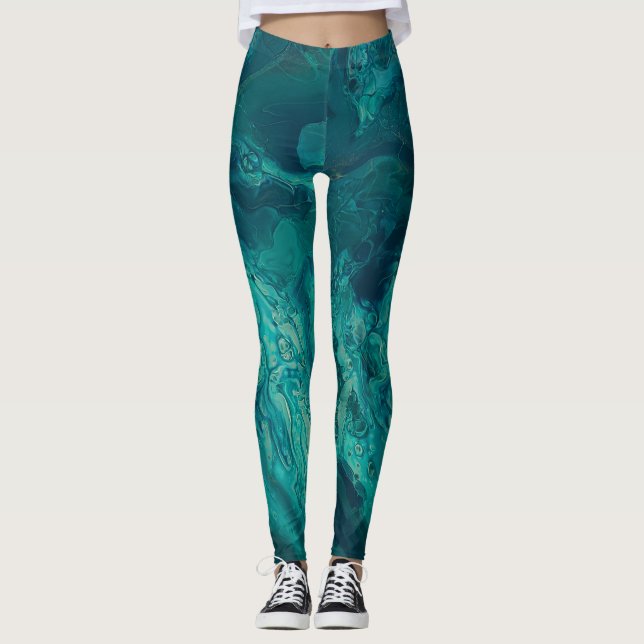 Leggings Turquoise acrylique pourrissant l'art liquide Abst (Devant)
