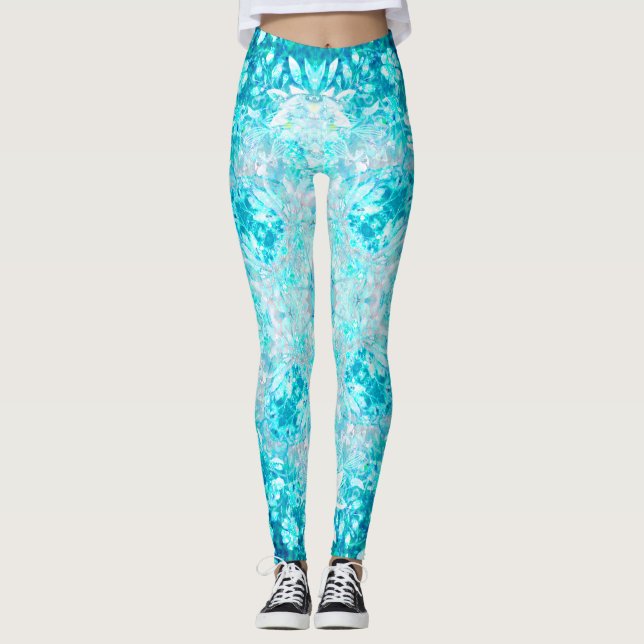 Leggings Turquoise Aqua Blue Floral (Devant)