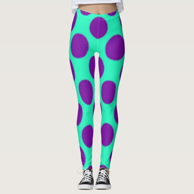 Leggings Turquoise Avec Des Pois Violets ! (Devant)