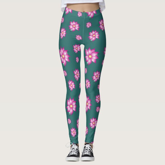 Leggings Turquoise Avec Rose Clair (Devant)