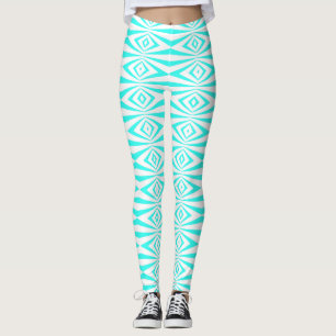 Leggings Turquoise & Blanc Style op Art Motif géométrique