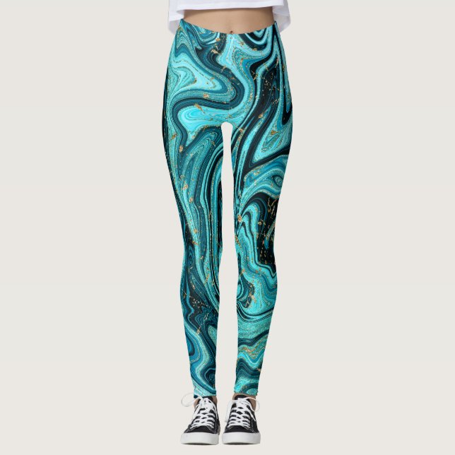 Leggings Turquoise Bleu et Or Chic Tourbillon Moderne Abstr (Devant)