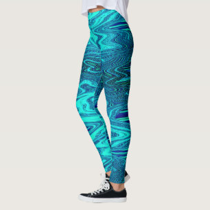 Leggings Turquoise Bleu Vagues Abstrait Art Moderne Cute