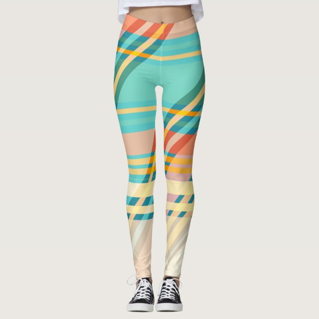 Leggings Turquoise Blue Red Yellow Peach Exercice (Devant)