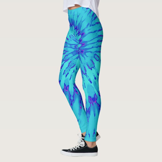 Leggings Turquoise et Bleue avec Teinture Magenta Spirale (Gauche)