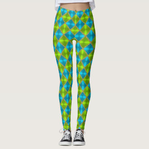 Leggings Turquoise et chaux avec Carrés d'or