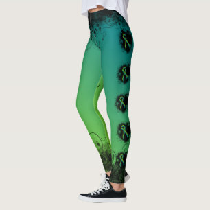 Leggings Turquoise et Lime Green Grunge Heart