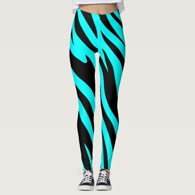 Leggings Turquoise et poster de animal noir (Devant)