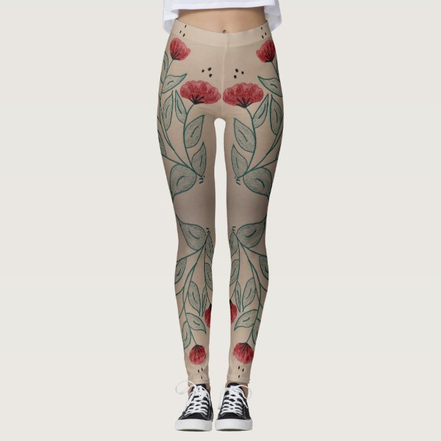 Leggings Turquoise et rouge de grange (Devant)