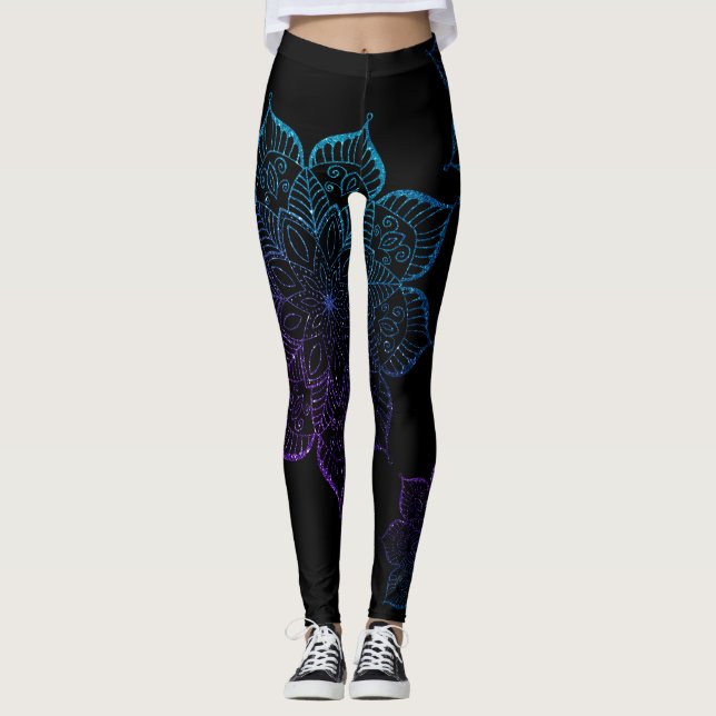 Leggings Turquoise et violet Ombre Faux Parties scintillant (Devant)