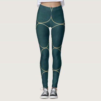 Leggings Turquoise foncé, Cercles d'or Aquarelle.