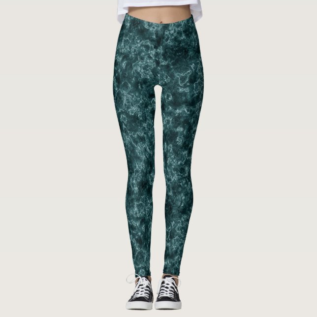 Leggings Turquoise foncé, marbre (Devant)