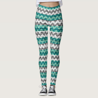 Leggings Turquoise gris blanc Motif Burlap Look