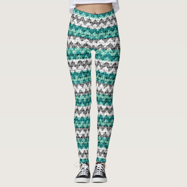 Leggings Turquoise gris blanc Motif Burlap Look (Devant)