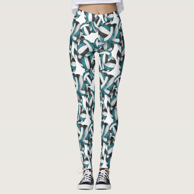 Leggings Turquoise noir de l'équipe couleurs girly volleyba (Devant)