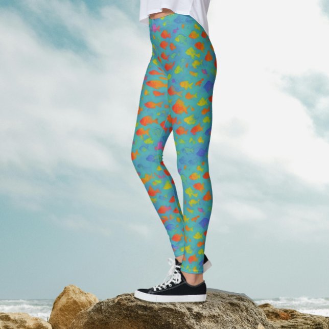 Leggings Turquoise Ocean Tropical Fish Motif d'aquarelle (Créateur téléchargé)