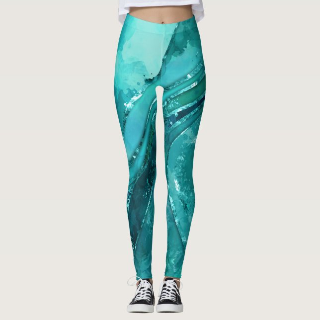 Leggings Turquoise palette Flowing Abstract (Devant)