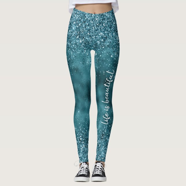 Leggings Turquoise Parties scintillant Glitz glam glam pers (Devant)