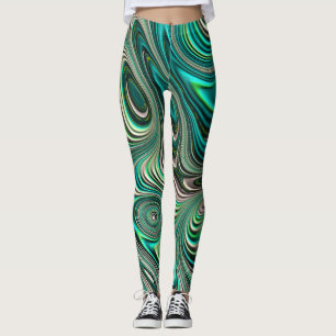 Leggings Turquoise Paua Abalone Shell Fractal Motif Abstrai