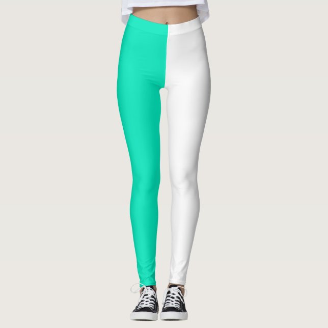 Leggings Turquoise Turquoise Blanc Deux Tons Fractionné Moi (Devant)