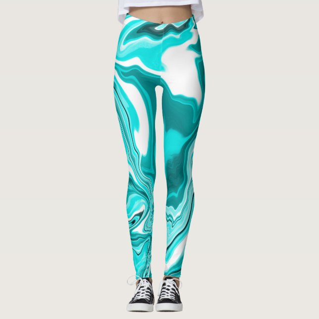 Leggings Turquoise, Turquoise et Marbre blanc (Devant)