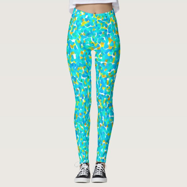 Leggings Turquoise Vert Bleu Jaune Abstrait Motif (Devant)