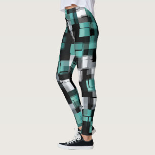 Leggings Turquoise Vert Bleu Noir Blanc Abstrait Plaid