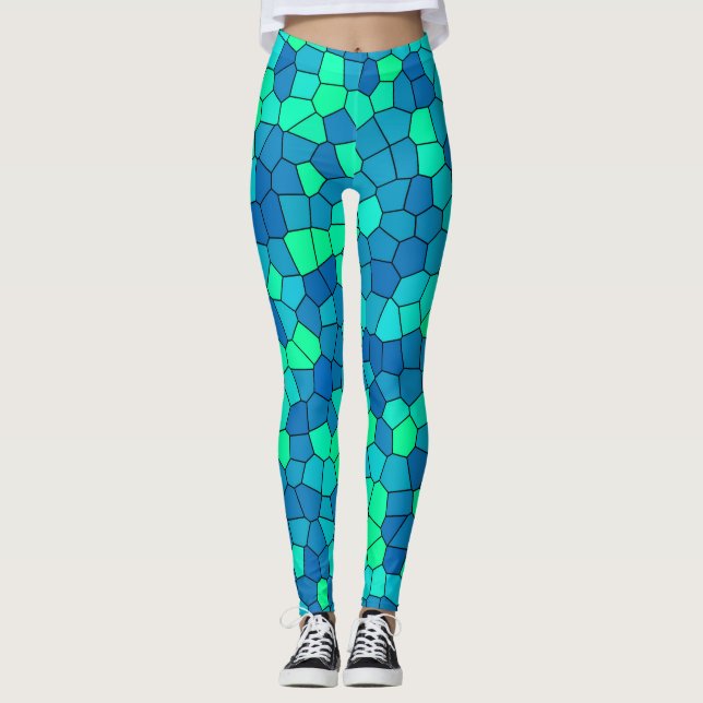 Leggings Turquoise Vert Cyan Bleu Motif (Devant)