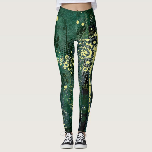 Leggings Turquoise vert et jaune Abstrait Motif Grunge (Devant)