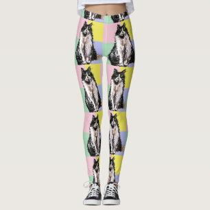 Leggings Tuxedo Chat Cute Chats Noir Blanc Pastel Arc-en-ci