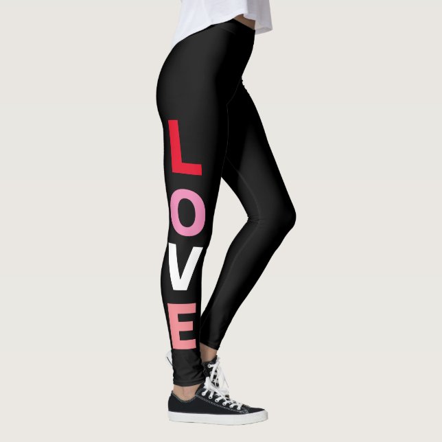 Leggings Typographie d'amour mignonne Rouge rose noir Valen (Droite)