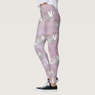 Leggings Typographie du coeur rose violet Saint-Valentin Lé