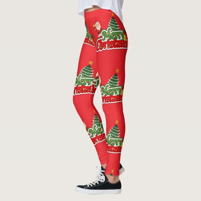 Leggings Typographie mignonne moderne rouge Joyeux Noël (Gauche)