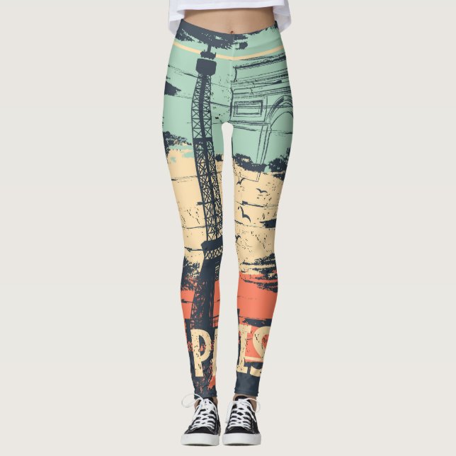 Leggings Typographie parisienne : affiche Eiffel abstraite. (Devant)