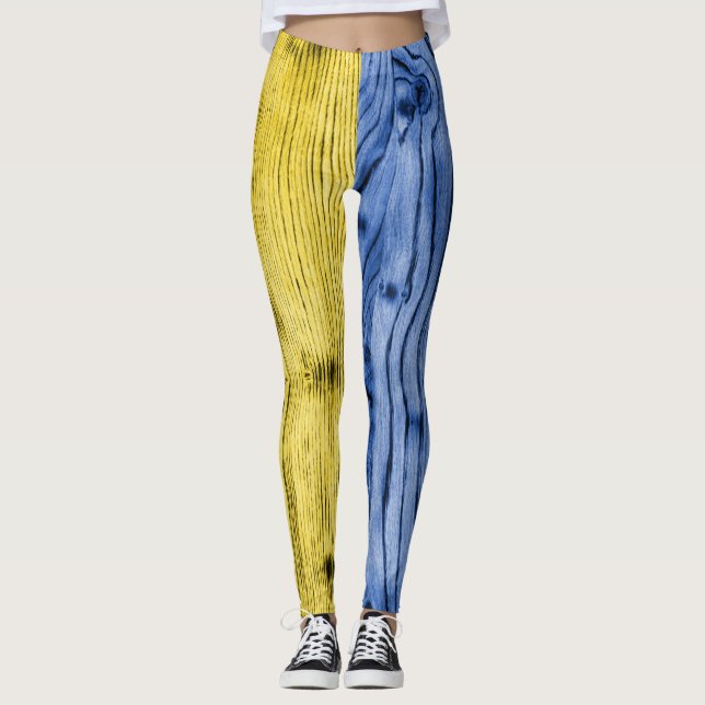 Leggings Ukraine drapeau jaune bleu bois texture motif jamb (Devant)