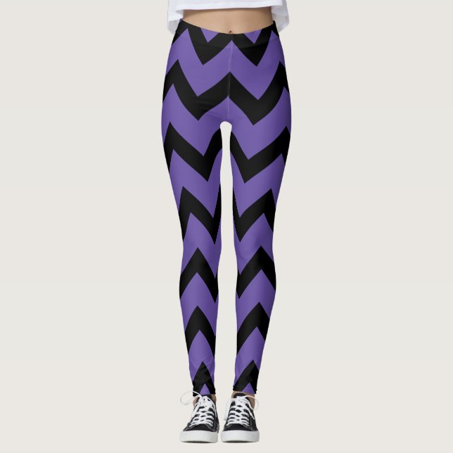 Leggings Ultra violet violet noir motif Chevron (Devant)
